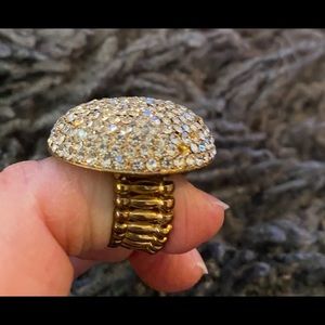 Gold tone stretch statement rhinestone bling ring